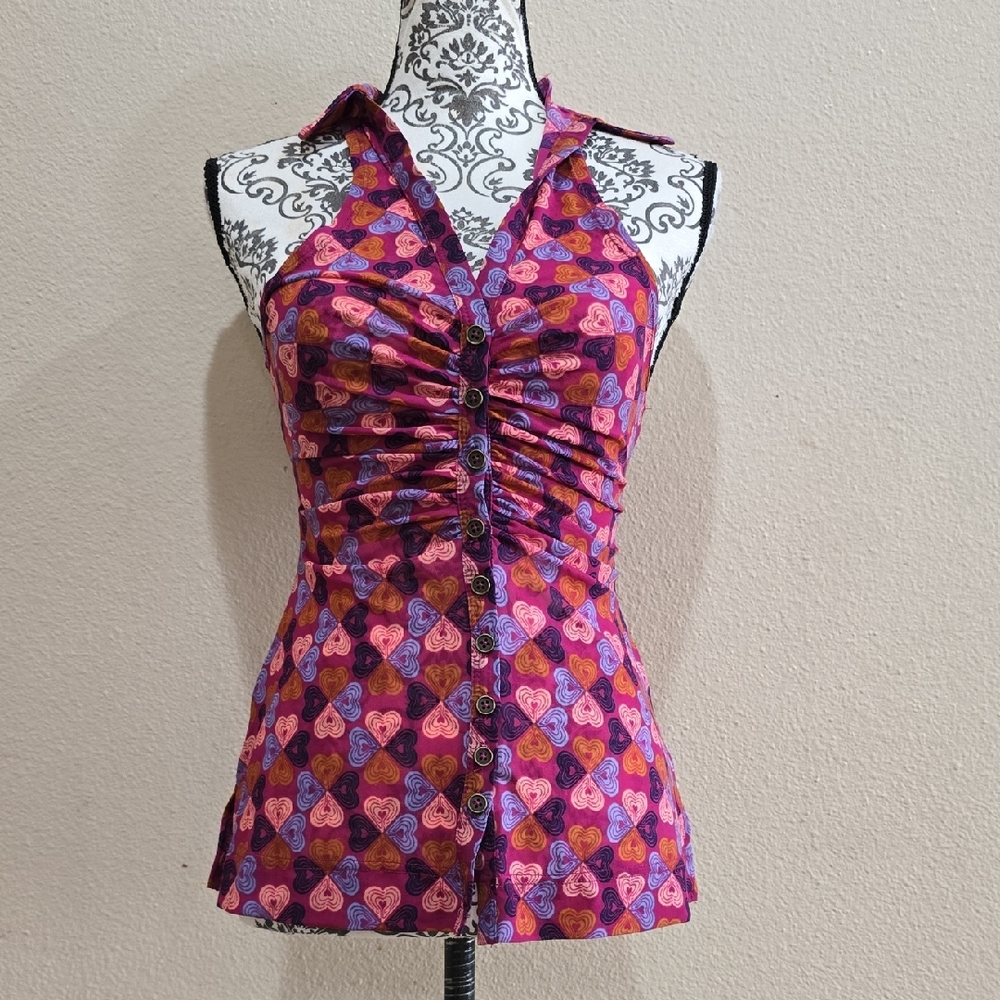 Free People Pink and Purple Heart Print Blouse💜🩷